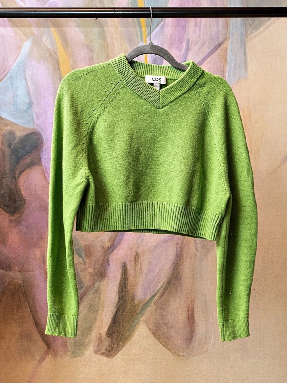 COS Cropped V-Neck Wool Jumper Green